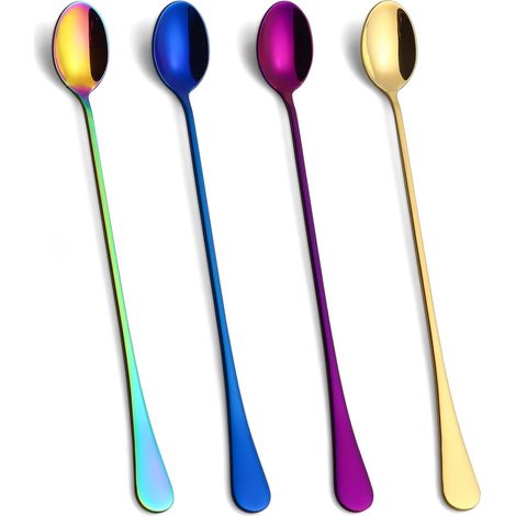 Cuillère À Long Manche - Acier Inoxydable - 24 cm - Pour Thé Glacé Crème Glacée Café - Lot De 4 (1/5)