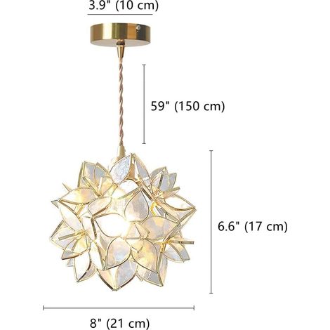 Suspension en verre texturé transparent, lampe en forme de fleur, suspension moderne de 20 cm, mini-suspension pour îlot de cuisine. (1/4)