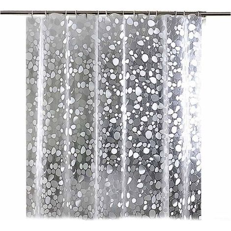 Rideau de douche en EVA, imperméable et transparent avec œillets antirouille, adapté à une décoration de salle de bain moderne, 180 x 180 cm (couleur galet)