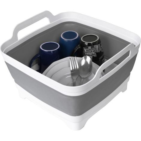 Cuvette Pliable Avec Egouttoir - Blanc Gris - 30 cm Diamètre Haut - 20 cm Hauteur Totale - 7 cm Épaisseur Pliee - 1 Pièce (1/5)