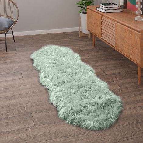 Paco Home Kunstfell Fellteppich Imitat Teppich Hochflor Sitzkissen Herzform Rund Fell Form 80x120 cm Fell-Form, Mint-Grün (1/4)