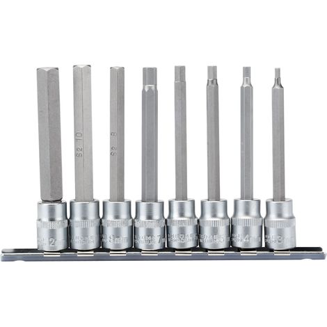 Draper 8-Piece 3/8" Drive Hex Socket Bit Set, 100mm Length, Includes 3/8" Square Drive Hex Bits (1/5)