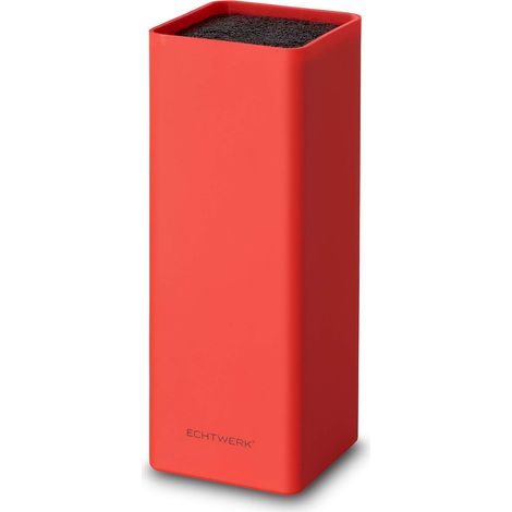 Bloc à couteaux universel Square, porte-couteaux, organiseur pour couteaux de cuisine, support pratique, rangement peu encombrant pour couteaux avec insert à poils, rouge, 30 cm (1/5)
