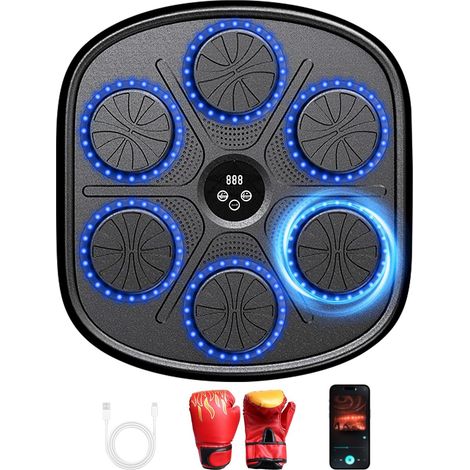 Machine de boxe musicale pour adultes avec gants de boxe, 9 vitesses réglables et compteur, machine de boxe musicale LED murale avec fonction Bluetooth, machine de boxe intelligente pour l'entraînemen (1/5)