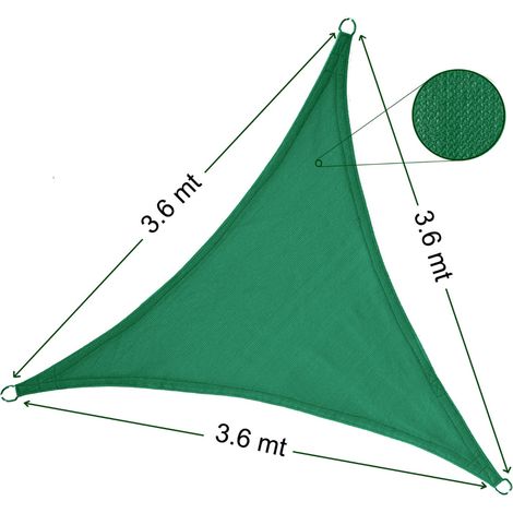 STI Vela Parasole Telo Ombreggiante Tenda Triangolare 3.6x3.6x3.6 mt Verde (1/3)