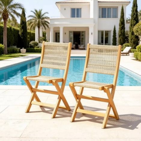 Silla de jardín plegable de acacia y PP, beige, lote de 2 HAVRYA (1/5)