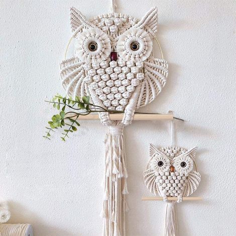 Lot de 2 Hibou Macramé Tenture Murale Tapisserie Décoration Tissé À La Main Boho Ornement Mur Cintre Décor À La Maison Bureau Salon Chambre Artisanat (1/5)