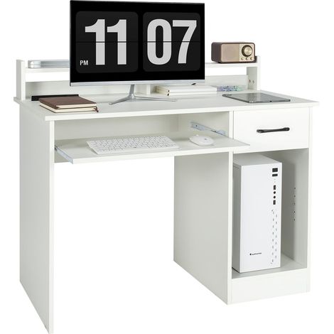 COSTWAY Computer Desk Modern Study Writing Deskw/ 2-Tier Display Shelf-White (1/5)