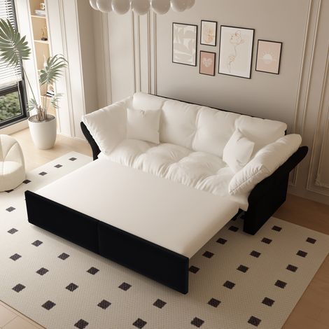 Sofá cama convertible 3 en 1 de terciopelo suave beige OKMYHOME (1/5)