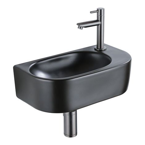 QeramiQ Fuente Ensemble de lave-mains - 40x21.5x12cm - droit - lisse - demi-rond - 1 trou de robinet - céramique - robinet de lave-mains gunmetal - (1/5)