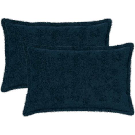 Cushion Cover 2 pcs HOUTEN Navy Blue 50 x 70 cm Faux Rabbit Fur vidaXL
