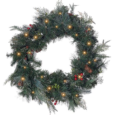 Ghirlanda di Natale in materiale sintetico verde con bacche di pigna con Luci LED 60 cm Elbrus