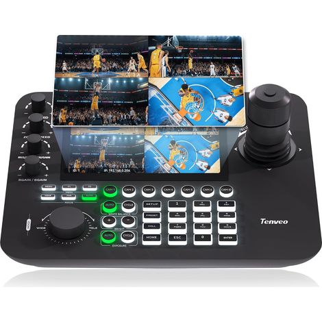 Contrôleur de Caméra PTZ IP NDI avec Aperçu sur Écran Quadruple de 7", Clavier de Commande à Joystick 4D pour Streaming d'Église Événements en Direct, Support NDI PoE VISCA Pelco-D/P (1/5)
