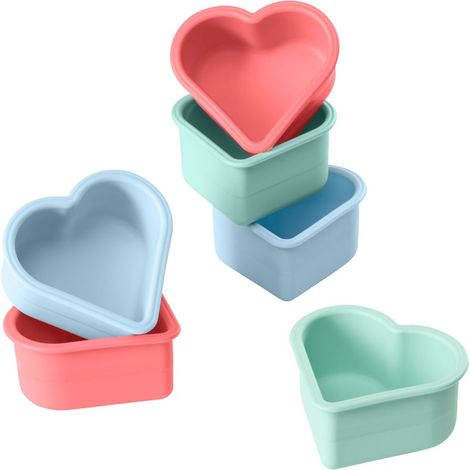 6 moldes flexibles para cupcakes Lurch Flexiform, con forma de corazón, 7,5 x 7 x 3,5 cm, mezcla de colores pastel. (1/2)