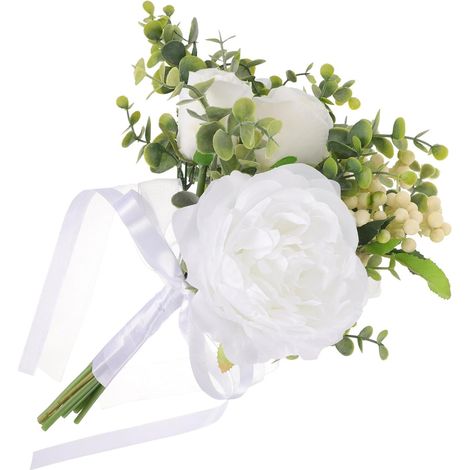 Bouquet di rose artificiali con stelo in tessuto di seta bianca, robusto e realistico, ideale per matrimoni e feste, elegante decorazione nuziale. (1/5)