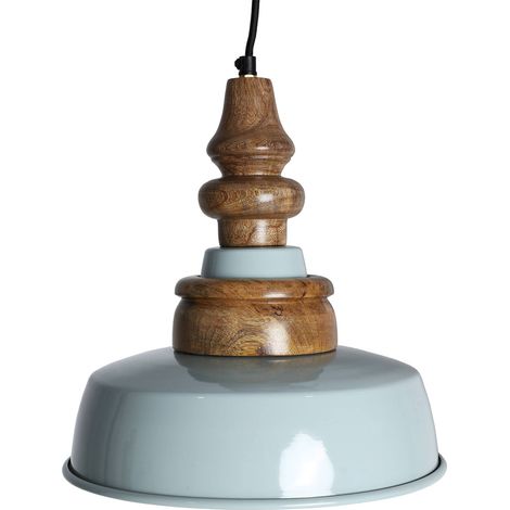 Suspension contemporaine fer bleu et bois naturel finition brillante - Bleu brillant et bois naturel (1/4)