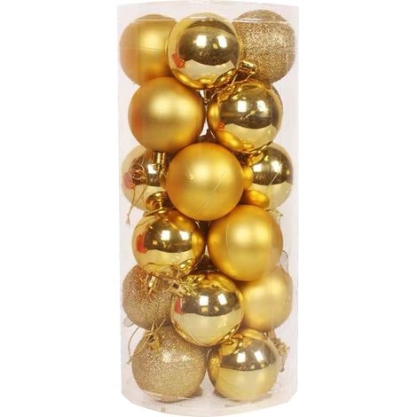 Boules De Décoration De Noël - 30 mm - En Plastique Incassable - Or - Pour Arbre De Noël Fête Mariage Décor Intérieur - Lot De 24 (1/5)