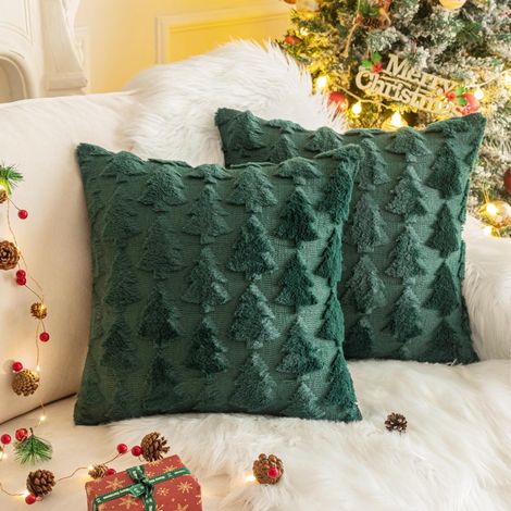 Federa per cuscino natalizia, set da 2, federa decorativa per cuscino natalizio 45 x 45 cm, invernale, per una decorazione estetica della camera da letto (albero verde)