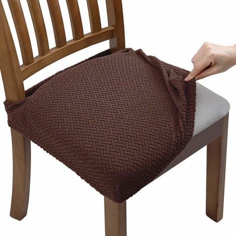 Housse Assise Chaise - Jacquard Extensible - Pour Chaises Salle À Manger - Lavable En Machine - Noir - 4 Pièces (1/4)