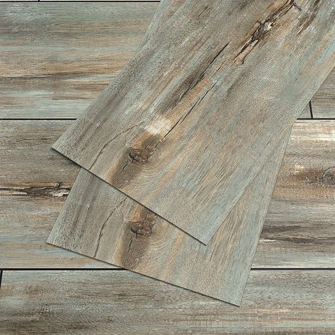 Dalle PVC Adhesive Sol Bois Gris Vert Vintage Stickers Effet Bois Carrelage Adhesif Sol Salle de Bain Stickers Carrelage Cuisine Dalles PVC Garage Salon 90 cm × 15 cm 12 Pièces (1/5)