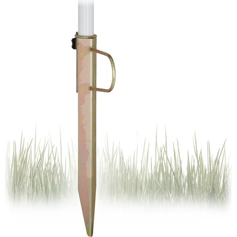 Relaxdays Rasendorn Sonnenschirm, Gartenschirm Schirmständer, Stahl verzinkt, für Stockgrößen bis 32 mm, H=43 cm, bronze (1/5)