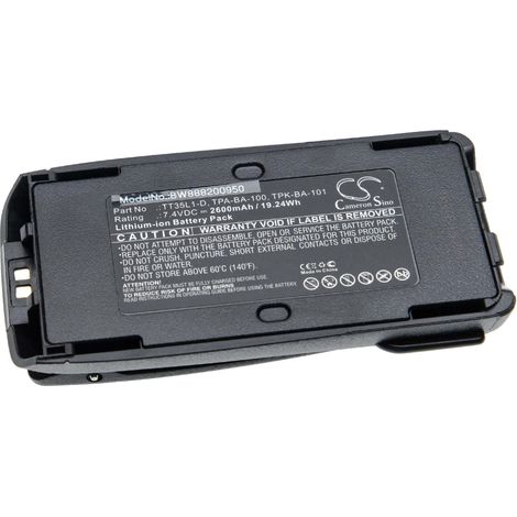 vhbw 1x Akku kompatibel mit Tait TP8115, TP8135, TP8120, TP8110, TP8100 Funkgerät, Walkie Talkie (2600 mAh, 7,4 V, Li-Ion) + Gürtelclip