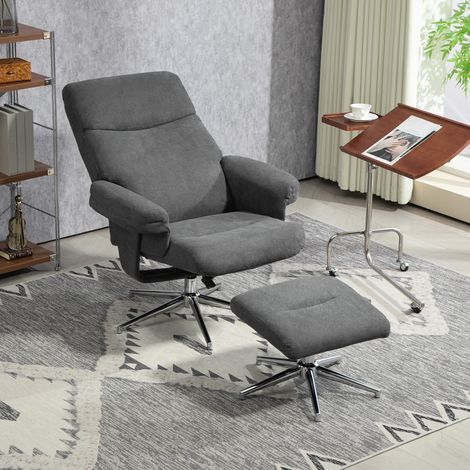 Relaxsessel mit Hocker, verstellbare Rückenlehne, Samtoptik, bis 150 kg, Anthrazit