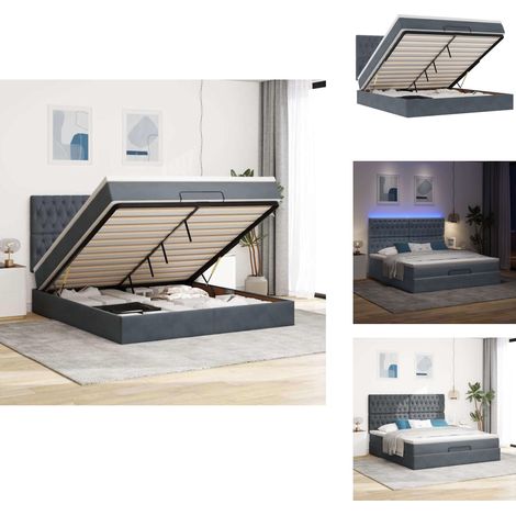 Cadre de lit ottoman avec matelas gris foncé 180x200cm velours - Lit Ottoman - Lits Ottomans - Cadre De Lit - Cadre De Lit Avec Rangement (1/5)