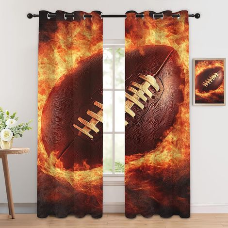 Rideau Occultant Rugby - Décoration Rugby, Rideau Thermique Motif Garçon Sport Football Américain, Lot de 2 Rideaux Opaque à Oeillets pour Fenetre Chambre Salon, 140x160 cm (LxH) I409 - 2x L 140 X H 1 (1/5)