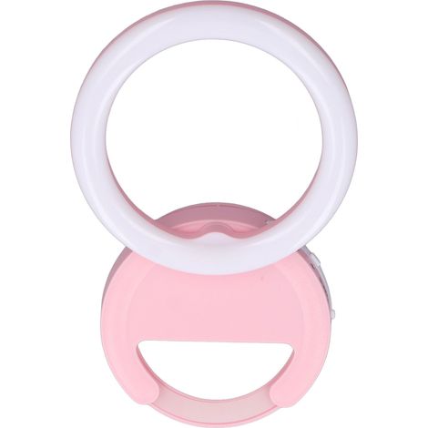 Anneau lumineux à pince pour téléphone, rotation à 180°, 3 couleurs LED, rose, idéal pour les selfies sur téléphones, tablettes et ordinateurs portables.