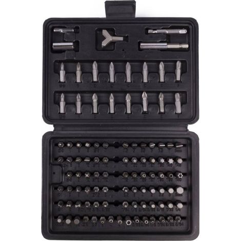 Kit de 100 embouts pour visseuse – 31 forets hexagonaux – 4 embouts Torq-Set – 8 embouts cruciformes PH – Coffret de rangement inclus – Jardibricodeco (1/4)