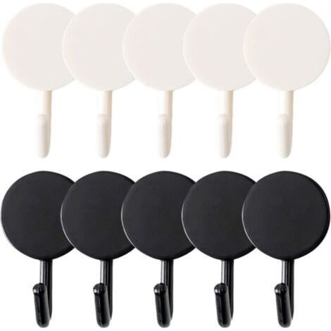 Set of 10 seamless adhesive shower hooks, no drilling or installation required, for bathroom, kitchen, hotel, wooden kitchen shelves with hooks, black and white (1/4)
