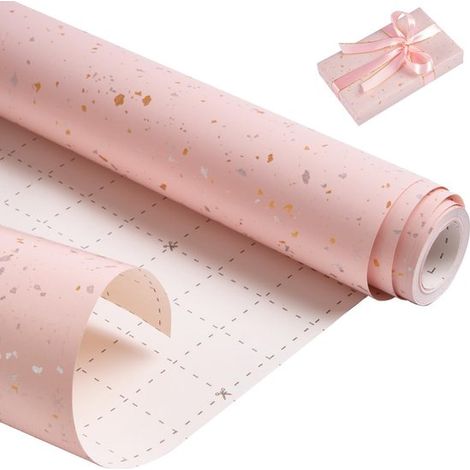 Rouleau de papier cadeau d'anniversaire 43 cm x 10 m, papier kraft recyclable pour anniversaires, mariages, fêtes prénatales, cadeaux d'invités, décoration, rose (1/5)