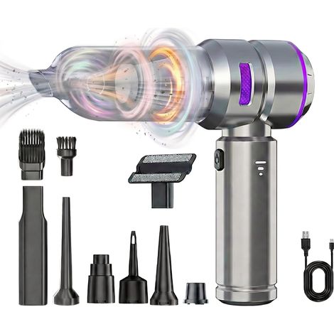 Mini aspirateur de voiture - Sans fil et portatif - Rechargeable par USB-C - Nettoie facilement les poils d'animaux et les débris (1/5)