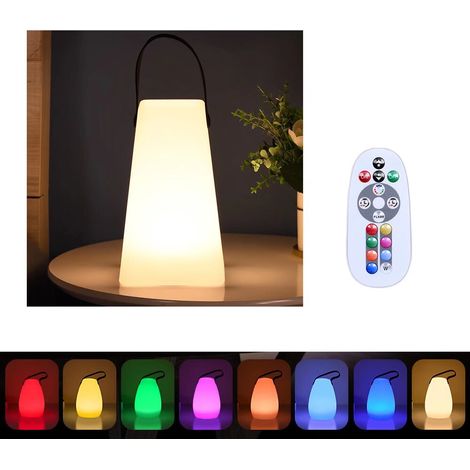 Lampe de Table Rechargeable LED 8 Couleurs Lanterne lumière blanche de jardin avec anse en bois sans fil batterie à LED rotomoulé Lampe (1/5)