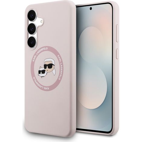 Karl Lagerfeld Silikonhülle mit Karl&Choupette-Köpfen (MagSafe) für Samsung Galaxy S25 FE, Pink (1/5)