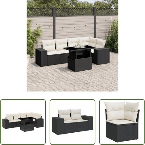 vidaXL Tavolo da giardino -  Set Divano da Giardino 6 pz con Cuscini Nero in Polyrattan (1/5)