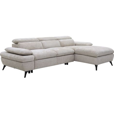 Divano letto con vano portaoggetti in Tessuto testurizzato Beige - Angolo a destra - MORAVA