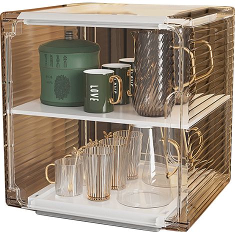 Porte-bouteilles acrylique blanc 2 niveaux, solide et anti-poussière, facile à nettoyer, rangement pour bouteilles d'eau sur meuble et bureau, taille moyenne. (1/5)