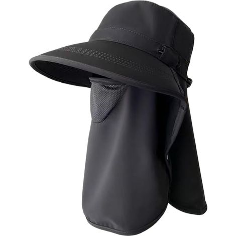 Chapeau de soleil d'extérieur gris foncé avec protection UV à 99 %, protection du cou et du visage – amovible, respirant et adapté pour la randonnée, la pêche et le jardinage. (1/5)