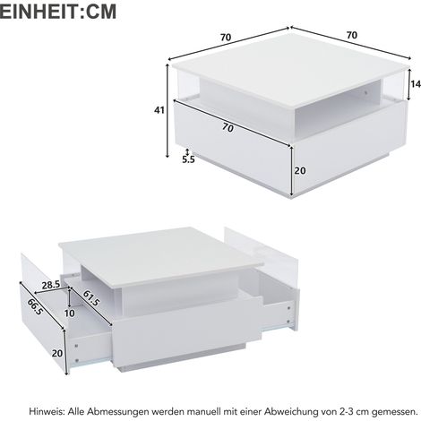 Modernes Hochglanz-LED-Couchtisch Kaffeetisch 707041cm mit 2 Schubladen und transparentem Präsentationsbereich – Belastbar bis 30 kg, ideal für stilvolle Wohnzimmer (1/5)