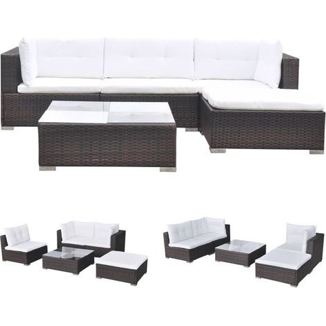 vidaXL 5 Piece Garden Lounge Set with Cushions Poly Rattan Brown (1/4)