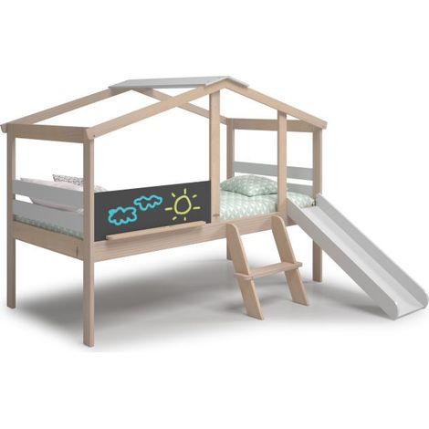 Cama cabaña con tobogán Rushi Blanco - Oak Soft (ancho) x 147cm (alto) (1/5)