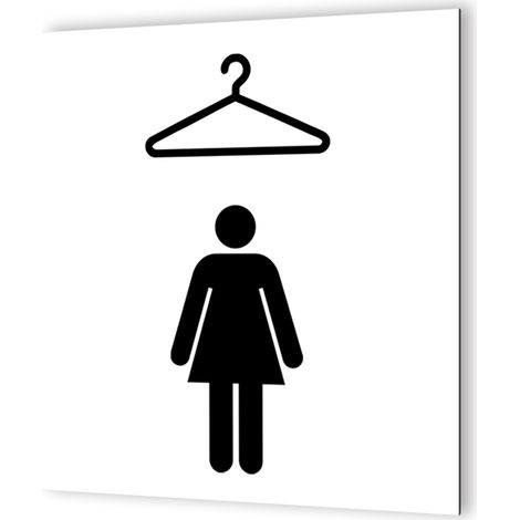 Pictogramme Vestiaires Femmes - Plaque signalétique Dibond Blanc - Pictogramme Noir - 20x20 cm, 3 mm, fixation multiple (1/5)