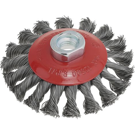 Cepillo conico con manojos de acero trenzado 100 mm Conexion M14 Fervi SCR100