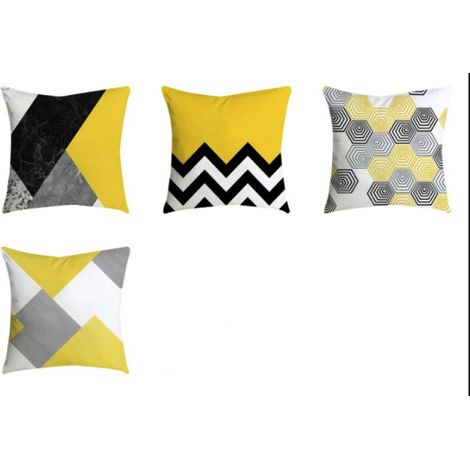 Housses de Coussins imprimé géométrique Jaune 45x45cm 4pcs.Housses de Coussins imprimé géométrique Jaune 45x45cm 4pcs (1/5)