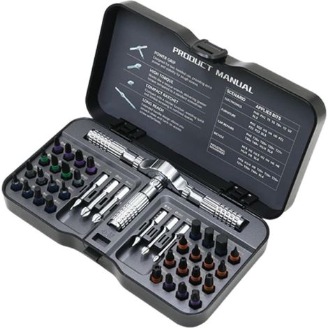 Jeu de clés à Douille - Kit tournevis multifonctionnel avec mécanisme cliquet et étui, réparation en acier allié pour vélos maison ordinateur porte (1/5)