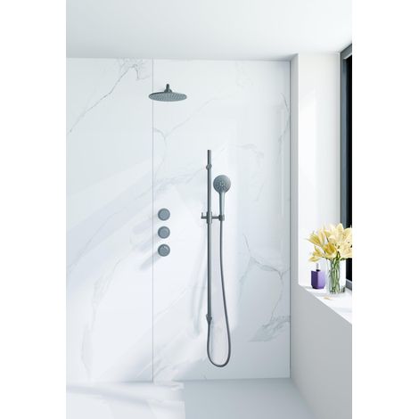 Fortifura Nebbio Ensemble de douche pluie - robinet encastré - partie encastrée - barre coulissante - flexible de douche métal - douchette ronde - (1/5)
