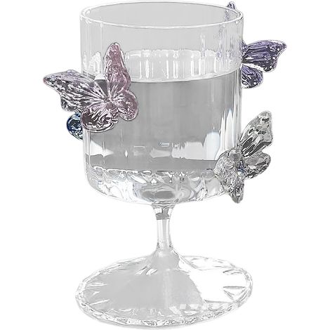 Gobelets verre transparent décoratifs vin – Verres avec papillons 3D bar maison mariage fête, verrerie (1/5)