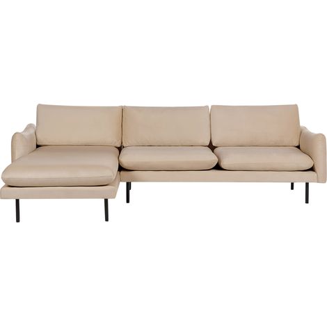 Sofá esquinero de terciopelo moderno de 4 plazas patas negras estilo retro beige Vinterbro